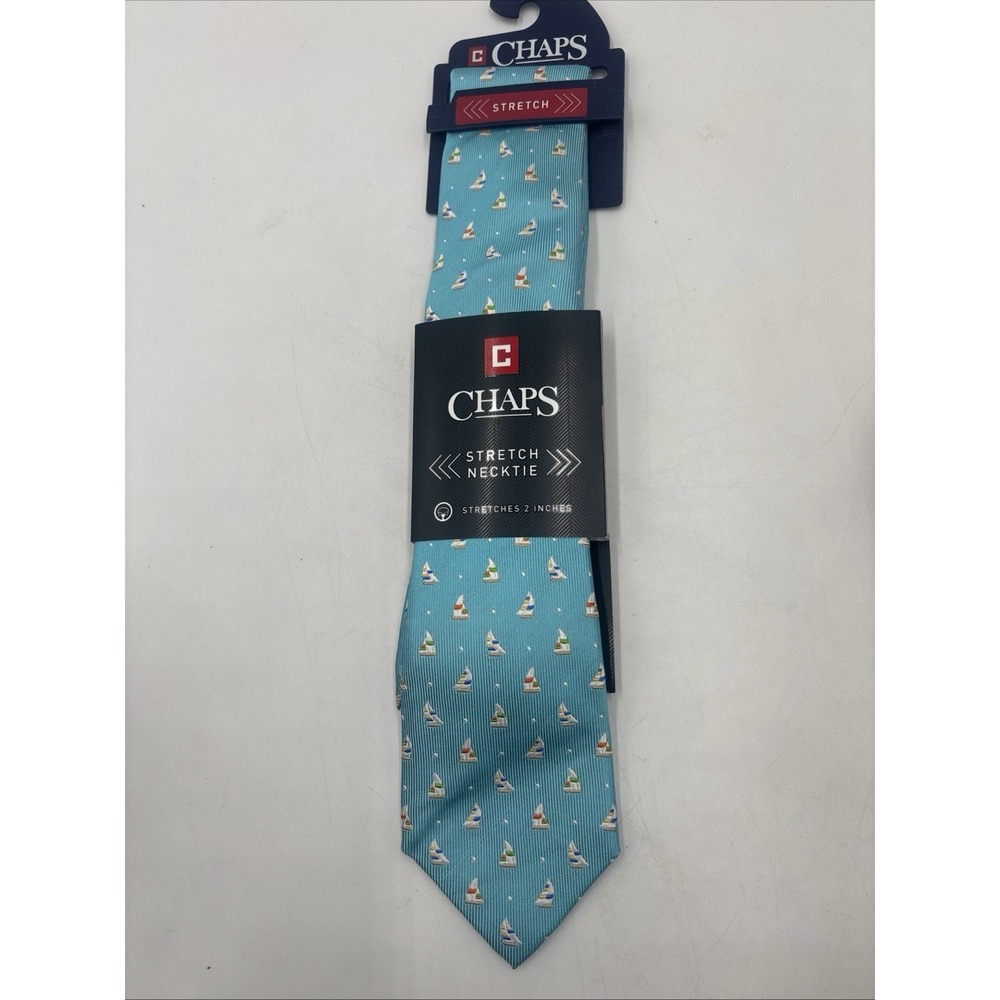 Chaps Men's Necktie 60" X 3 1/4", Blue/White, Sailboats, Geometric. SB-12